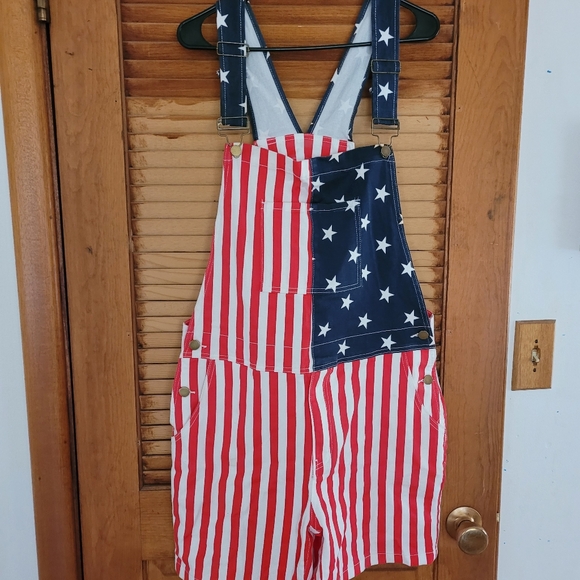 2 pairs of American Flag Short Overalls Universal Male or Female - Picture 1 of 7